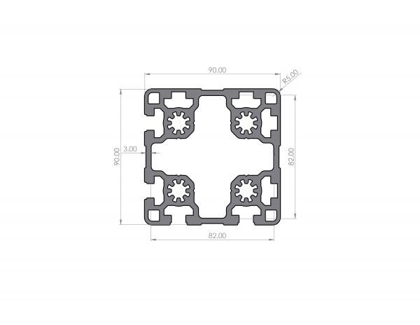 Aluminiumprofil 90x90 Nut 10 Leicht B-Typ 4N90